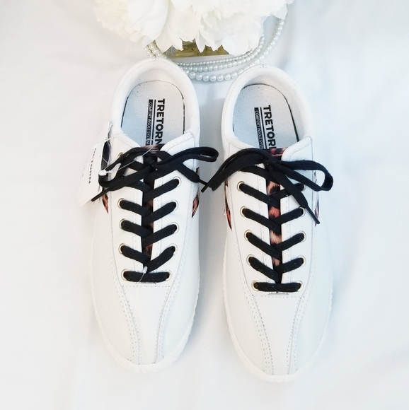 NWT Tretorn Nylite Plus Sneakers Leather Upper White with Animal Print Details - Picture 4 of 16
